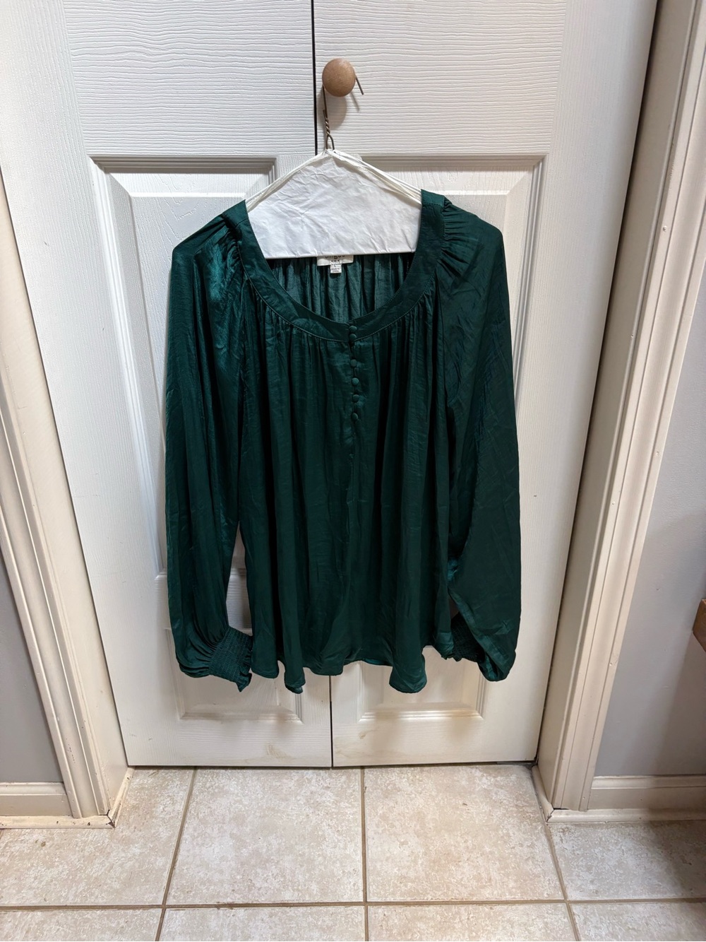 Umgee Forest Green Button-Front Peasant Blouse
